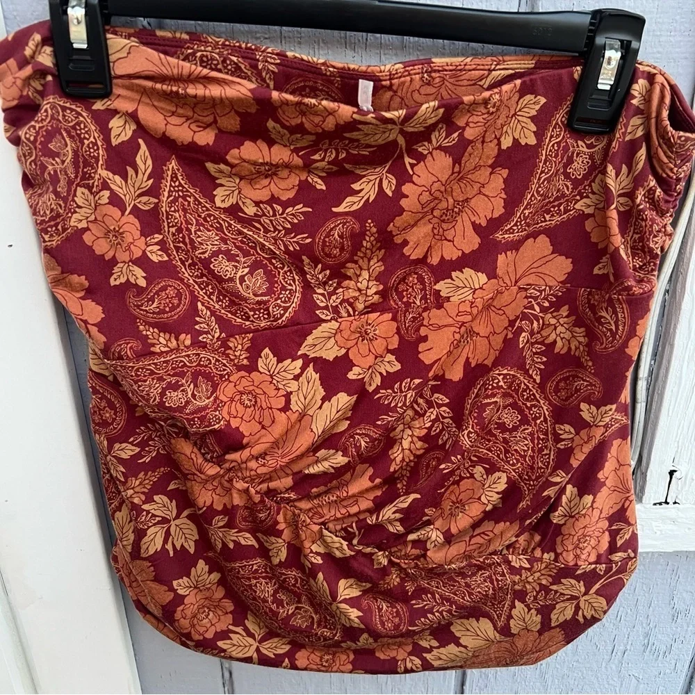 Free People Floral Women Strapless Tube Top Red and Orange Floral Skirt Size M
